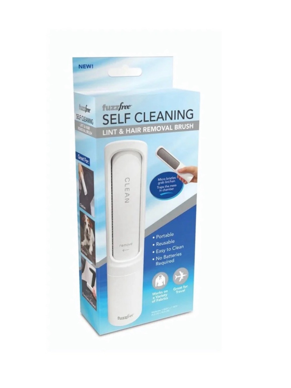 Fuzz free self cleaning lint and hair removal brush new in box